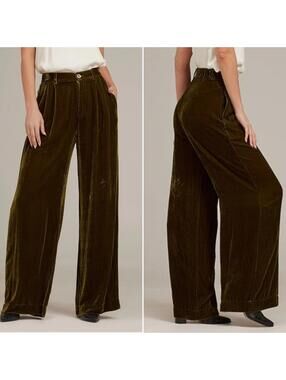 Bella Dahl silk blend crushed velvet wide leg pleated pants
